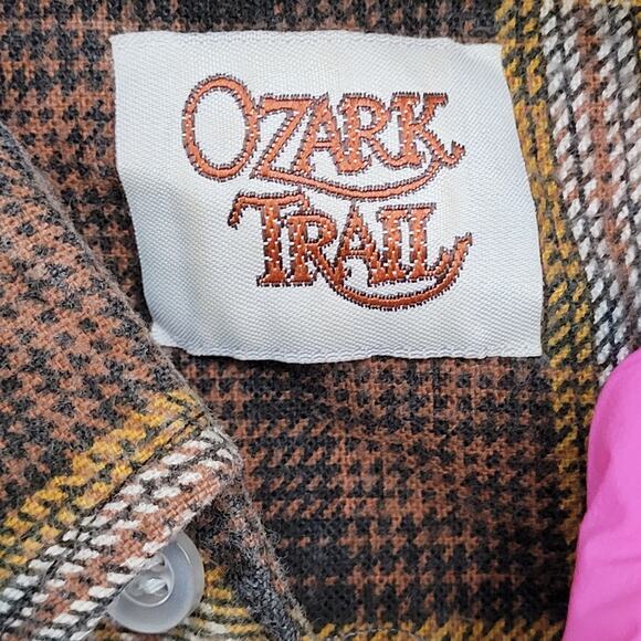 Vintage 90s Ozark-Trail Plaid Western Shirt M/L 22x28 Brown Rugged Cowboy - Picture 6 of 13